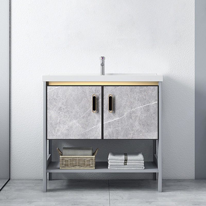 Modern Aluminium Faucet Included Bathroom Sink Vanity with Soft Close Door Vanity & Faucet Clearhalo 'Bathroom Remodel & Bathroom Fixtures' 'Bathroom Vanities' 'bathroom_vanities' 'Home Improvement' 'home_improvement' 'home_improvement_bathroom_vanities' 6497125