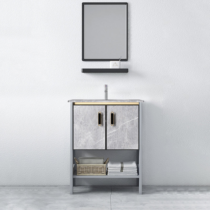 Modern Aluminium Faucet Included Bathroom Sink Vanity with Soft Close Door Vanity & Faucet & Mirrors 24"L x 16"W x 30"H Clearhalo 'Bathroom Remodel & Bathroom Fixtures' 'Bathroom Vanities' 'bathroom_vanities' 'Home Improvement' 'home_improvement' 'home_improvement_bathroom_vanities' 6497127