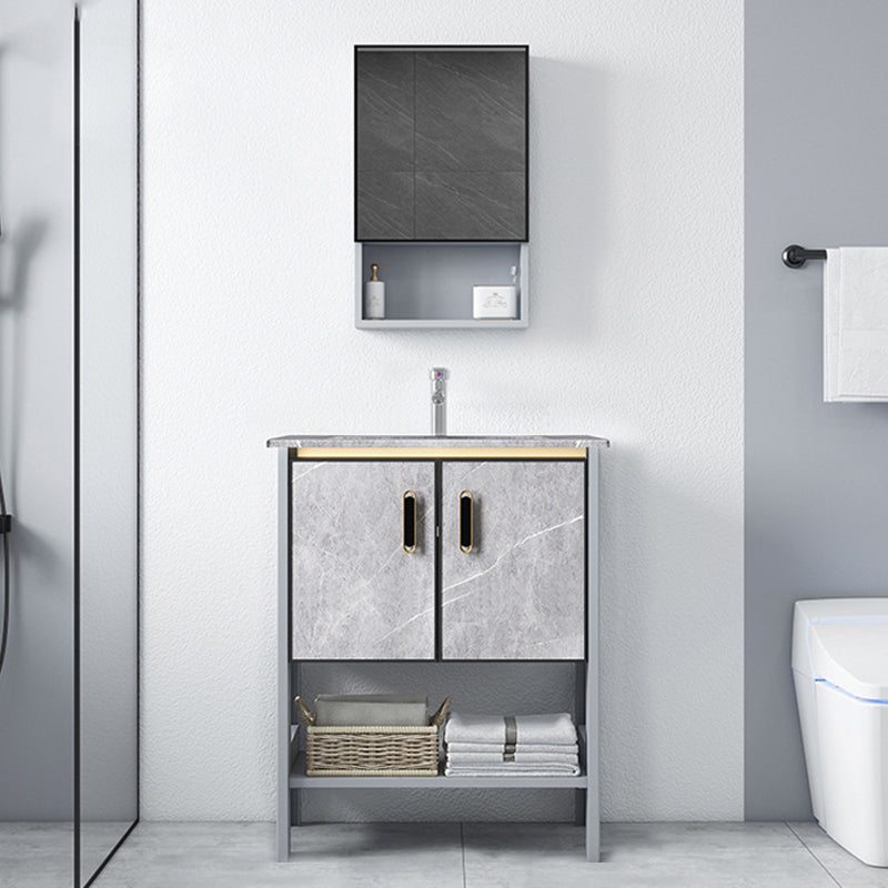 Modern Aluminium Faucet Included Bathroom Sink Vanity with Soft Close Door Vanity & Faucet & Mirror Cabinet 24"L x 16"W x 30"H Clearhalo 'Bathroom Remodel & Bathroom Fixtures' 'Bathroom Vanities' 'bathroom_vanities' 'Home Improvement' 'home_improvement' 'home_improvement_bathroom_vanities' 6497130