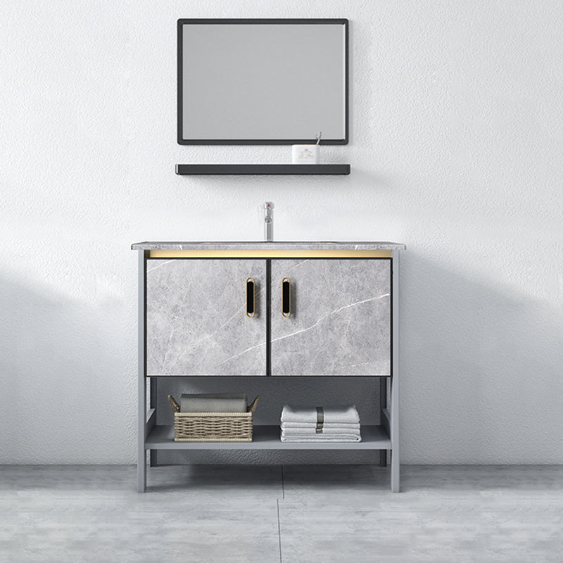 Modern Aluminium Faucet Included Bathroom Sink Vanity with Soft Close Door Vanity & Faucet & Mirrors Clearhalo 'Bathroom Remodel & Bathroom Fixtures' 'Bathroom Vanities' 'bathroom_vanities' 'Home Improvement' 'home_improvement' 'home_improvement_bathroom_vanities' 6497133