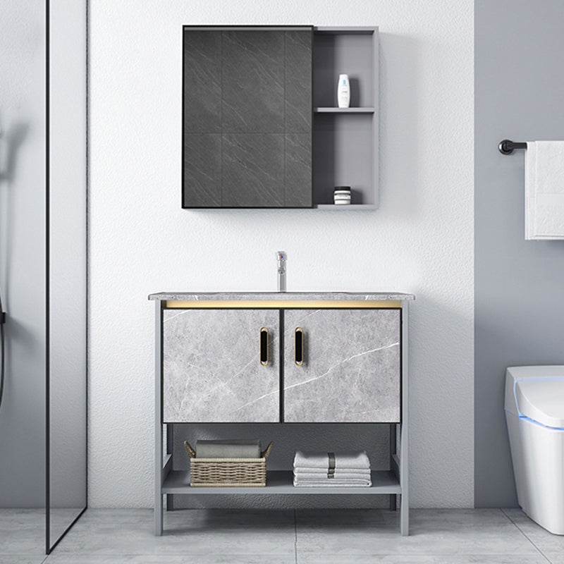 Modern Aluminium Faucet Included Bathroom Sink Vanity with Soft Close Door Vanity & Faucet & Mirror Cabinet Clearhalo 'Bathroom Remodel & Bathroom Fixtures' 'Bathroom Vanities' 'bathroom_vanities' 'Home Improvement' 'home_improvement' 'home_improvement_bathroom_vanities' 6497134