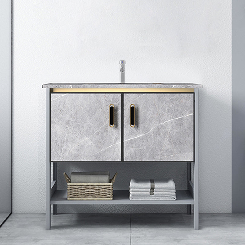 Modern Aluminium Faucet Included Bathroom Sink Vanity with Soft Close Door Vanity & Faucet Clearhalo 'Bathroom Remodel & Bathroom Fixtures' 'Bathroom Vanities' 'bathroom_vanities' 'Home Improvement' 'home_improvement' 'home_improvement_bathroom_vanities' 6497135