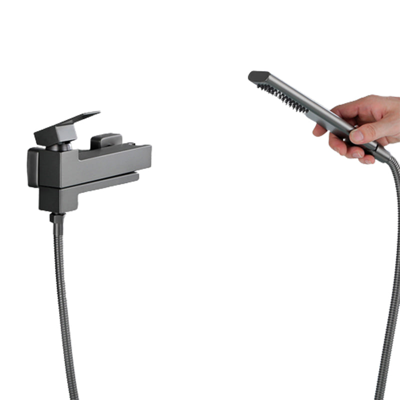 Contemporary Wall Mounted Metal Tub Filler Low Arc Lever Tub Faucet Trim Clearhalo 'Bathroom Remodel & Bathroom Fixtures' 'Bathtub Faucets' 'bathtub_faucets' 'Home Improvement' 'home_improvement' 'home_improvement_bathtub_faucets' 6497168