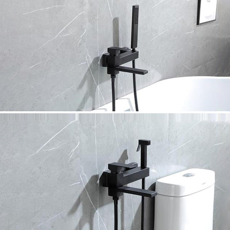 Contemporary Wall Mounted Metal Tub Filler Low Arc Lever Tub Faucet Trim Clearhalo 'Bathroom Remodel & Bathroom Fixtures' 'Bathtub Faucets' 'bathtub_faucets' 'Home Improvement' 'home_improvement' 'home_improvement_bathtub_faucets' 6497176