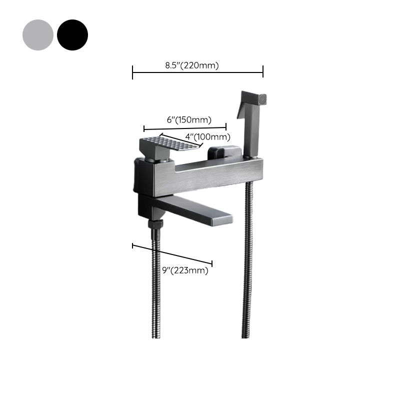 Contemporary Wall Mounted Metal Tub Filler Low Arc Lever Tub Faucet Trim Clearhalo 'Bathroom Remodel & Bathroom Fixtures' 'Bathtub Faucets' 'bathtub_faucets' 'Home Improvement' 'home_improvement' 'home_improvement_bathtub_faucets' 6497178