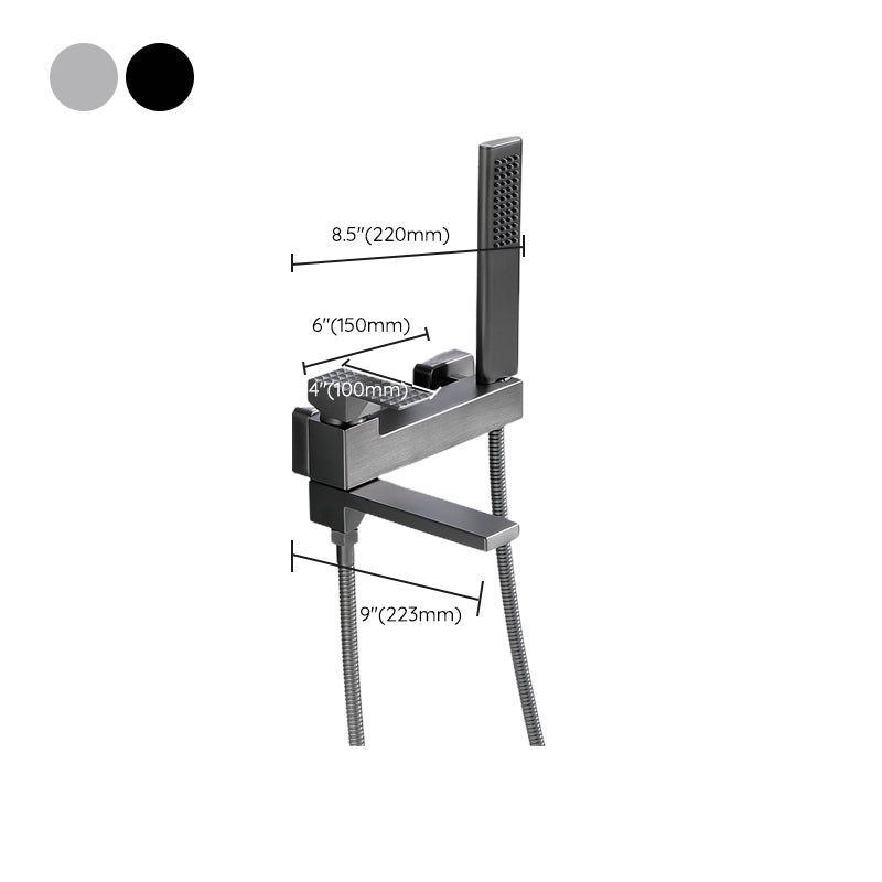 Contemporary Wall Mounted Metal Tub Filler Low Arc Lever Tub Faucet Trim Clearhalo 'Bathroom Remodel & Bathroom Fixtures' 'Bathtub Faucets' 'bathtub_faucets' 'Home Improvement' 'home_improvement' 'home_improvement_bathtub_faucets' 6497179