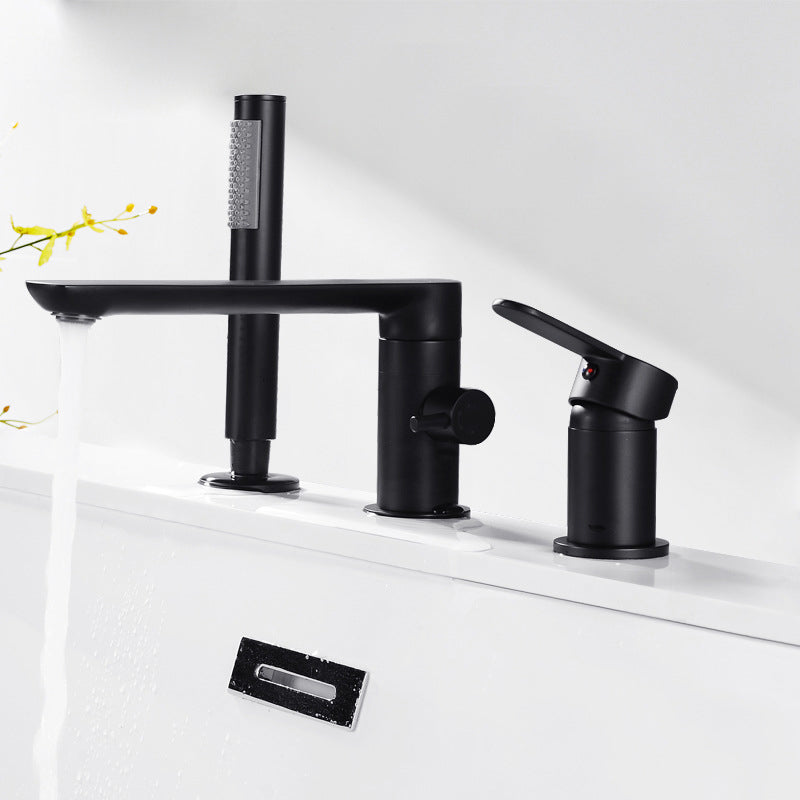 Deck Mounted Copper Freestanding Tub Filler Low Arc Roman Tub Faucet Set Clearhalo 'Bathroom Remodel & Bathroom Fixtures' 'Bathtub Faucets' 'bathtub_faucets' 'Home Improvement' 'home_improvement' 'home_improvement_bathtub_faucets' 6497182