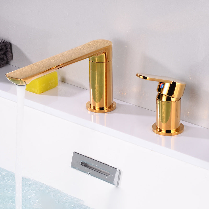 Deck Mounted Copper Freestanding Tub Filler Low Arc Roman Tub Faucet Set Dark Gold 2 Hole Faucets Clearhalo 'Bathroom Remodel & Bathroom Fixtures' 'Bathtub Faucets' 'bathtub_faucets' 'Home Improvement' 'home_improvement' 'home_improvement_bathtub_faucets' 6497188