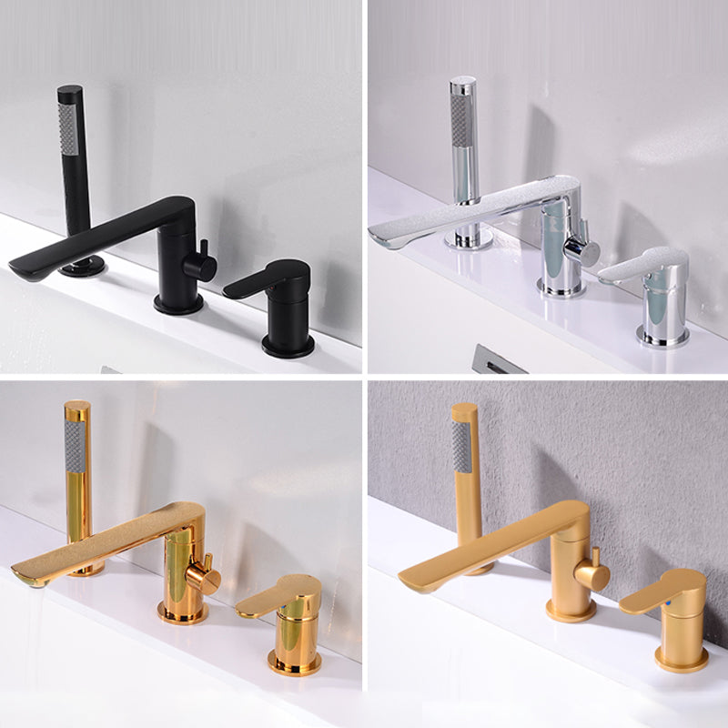 Deck Mounted Copper Freestanding Tub Filler Low Arc Roman Tub Faucet Set Clearhalo 'Bathroom Remodel & Bathroom Fixtures' 'Bathtub Faucets' 'bathtub_faucets' 'Home Improvement' 'home_improvement' 'home_improvement_bathtub_faucets' 6497201