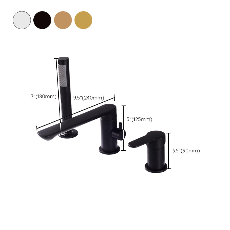 Deck Mounted Copper Freestanding Tub Filler Low Arc Roman Tub Faucet Set Clearhalo 'Bathroom Remodel & Bathroom Fixtures' 'Bathtub Faucets' 'bathtub_faucets' 'Home Improvement' 'home_improvement' 'home_improvement_bathtub_faucets' 6497203