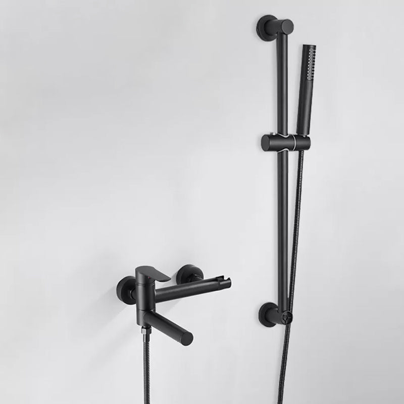 Wall Mounted Metal Tub Filler Single Handle Swivel Tub Faucet Trim Black Hand Shower Included Risers Included Clearhalo 'Bathroom Remodel & Bathroom Fixtures' 'Bathtub Faucets' 'bathtub_faucets' 'Home Improvement' 'home_improvement' 'home_improvement_bathtub_faucets' 6497205