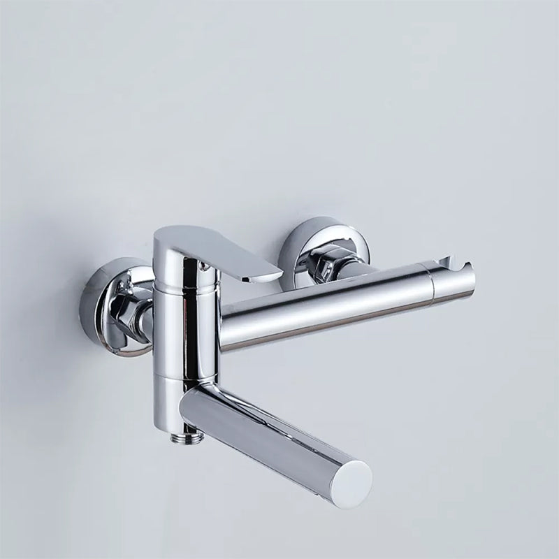 Wall Mounted Metal Tub Filler Single Handle Swivel Tub Faucet Trim Silver Hand Shower Not Included Risers Not Included Clearhalo 'Bathroom Remodel & Bathroom Fixtures' 'Bathtub Faucets' 'bathtub_faucets' 'Home Improvement' 'home_improvement' 'home_improvement_bathtub_faucets' 6497214
