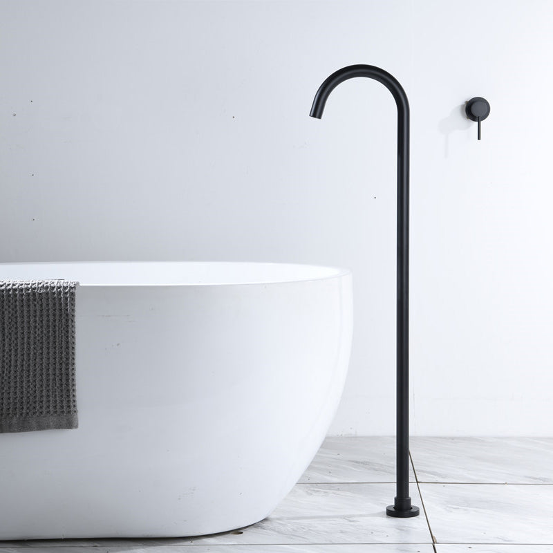 Floor Mounted Metal Freestanding Tub Filler Swivel Freestanding Faucet Black Round Hand Shower Not Included Clearhalo 'Bathroom Remodel & Bathroom Fixtures' 'Bathtub Faucets' 'bathtub_faucets' 'Home Improvement' 'home_improvement' 'home_improvement_bathtub_faucets' 6497257