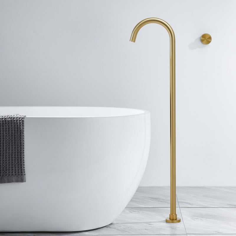 Floor Mounted Metal Freestanding Tub Filler Swivel Freestanding Faucet Gold Round Hand Shower Not Included Clearhalo 'Bathroom Remodel & Bathroom Fixtures' 'Bathtub Faucets' 'bathtub_faucets' 'Home Improvement' 'home_improvement' 'home_improvement_bathtub_faucets' 6497275