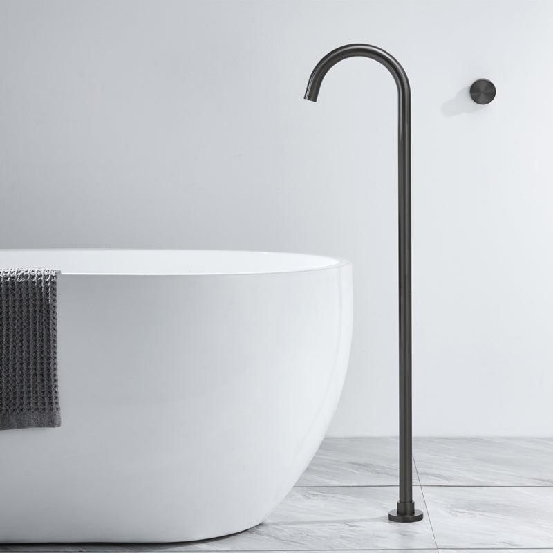 Floor Mounted Metal Freestanding Tub Filler Swivel Freestanding Faucet Gun Grey Round Hand Shower Not Included Clearhalo 'Bathroom Remodel & Bathroom Fixtures' 'Bathtub Faucets' 'bathtub_faucets' 'Home Improvement' 'home_improvement' 'home_improvement_bathtub_faucets' 6497284
