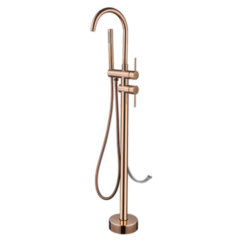 Floor Mounted Copper Freestanding Tub Filler Freestanding High Arc Tub Filler Trim Rose Gold Hand Shower Included Wall Clearhalo 'Bathroom Remodel & Bathroom Fixtures' 'Bathtub Faucets' 'bathtub_faucets' 'Home Improvement' 'home_improvement' 'home_improvement_bathtub_faucets' 6497311