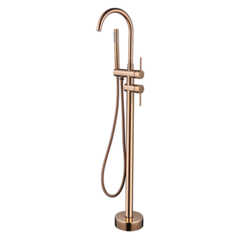 Floor Mounted Copper Freestanding Tub Filler Freestanding High Arc Tub Filler Trim Rose Gold Hand Shower Included Clearhalo 'Bathroom Remodel & Bathroom Fixtures' 'Bathtub Faucets' 'bathtub_faucets' 'Home Improvement' 'home_improvement' 'home_improvement_bathtub_faucets' 6497314