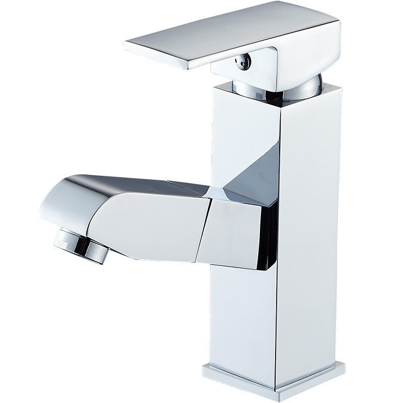 Contemporary Style Faucets Single Lever Handle Swivel Spout Faucets Silver Square Clearhalo 'Bathroom Remodel & Bathroom Fixtures' 'Bathroom Sink Faucets' 'Bathroom Sinks & Faucet Components' 'bathroom_sink_faucets' 'Home Improvement' 'home_improvement' 'home_improvement_bathroom_sink_faucets' 6497450