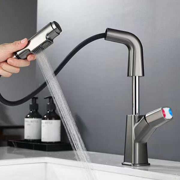 Brass Contemporary Sink Faucet Pull-out Circular Bathroom Faucet Clearhalo 'Bathroom Remodel & Bathroom Fixtures' 'Bathroom Sink Faucets' 'Bathroom Sinks & Faucet Components' 'bathroom_sink_faucets' 'Home Improvement' 'home_improvement' 'home_improvement_bathroom_sink_faucets' 6497490