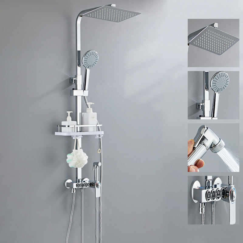 Contemporary Style Shower System Spot Resist Copper Wall Mounted Shower System Silver Thermostatic Digital Display Not Included Clearhalo 'Bathroom Remodel & Bathroom Fixtures' 'Home Improvement' 'home_improvement' 'home_improvement_shower_faucets' 'Shower Faucets & Systems' 'shower_faucets' 'Showers & Bathtubs Plumbing' 'Showers & Bathtubs' 6497531