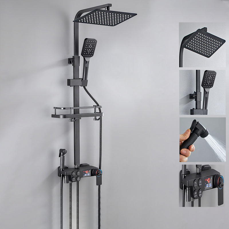Contemporary Style Shower System Spot Resist Copper Wall Mounted Shower System Black Thermostatic Digital Display Included Clearhalo 'Bathroom Remodel & Bathroom Fixtures' 'Home Improvement' 'home_improvement' 'home_improvement_shower_faucets' 'Shower Faucets & Systems' 'shower_faucets' 'Showers & Bathtubs Plumbing' 'Showers & Bathtubs' 6497532