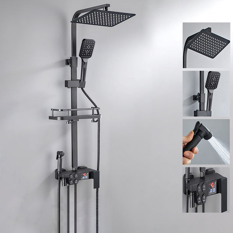 Contemporary Style Shower System Spot Resist Copper Wall Mounted Shower System Black Temperature Control Digital Display Included Clearhalo 'Bathroom Remodel & Bathroom Fixtures' 'Home Improvement' 'home_improvement' 'home_improvement_shower_faucets' 'Shower Faucets & Systems' 'shower_faucets' 'Showers & Bathtubs Plumbing' 'Showers & Bathtubs' 6497534