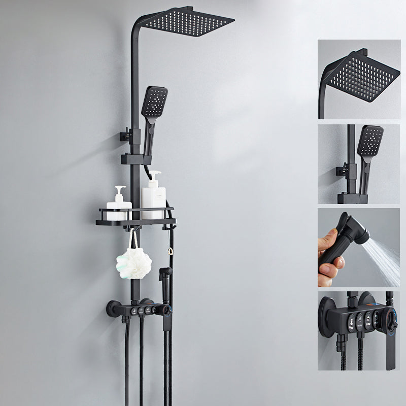 Contemporary Style Shower System Spot Resist Copper Wall Mounted Shower System Black Thermostatic Digital Display Not Included Clearhalo 'Bathroom Remodel & Bathroom Fixtures' 'Home Improvement' 'home_improvement' 'home_improvement_shower_faucets' 'Shower Faucets & Systems' 'shower_faucets' 'Showers & Bathtubs Plumbing' 'Showers & Bathtubs' 6497538