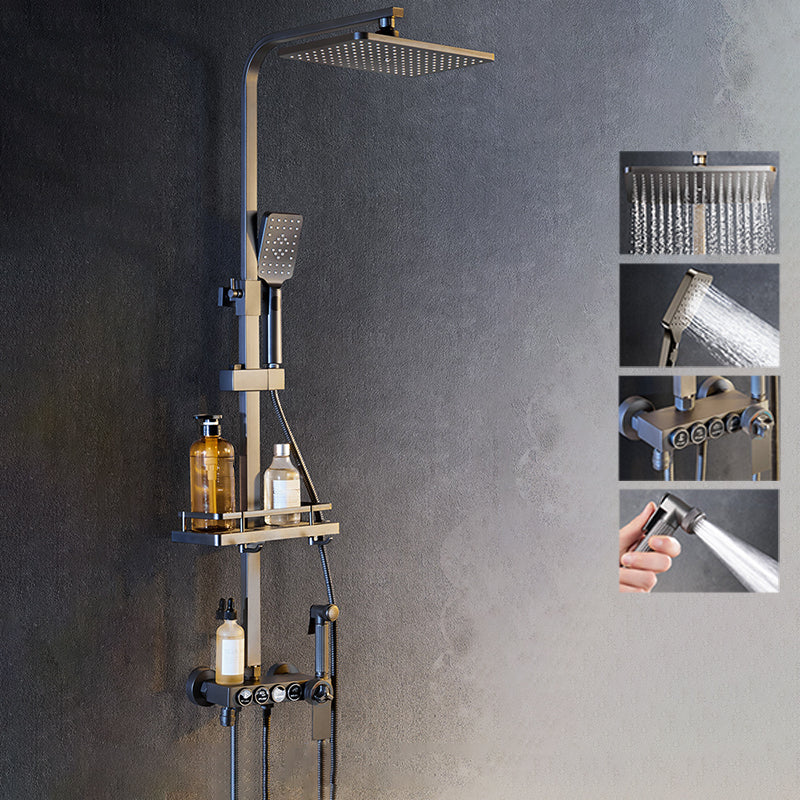 Modern Shower System Rectangle Handle Lever Wall Mounted Copper Shower System Grey Thermostatic Digital Display Not Included Clearhalo 'Bathroom Remodel & Bathroom Fixtures' 'Home Improvement' 'home_improvement' 'home_improvement_shower_faucets' 'Shower Faucets & Systems' 'shower_faucets' 'Showers & Bathtubs Plumbing' 'Showers & Bathtubs' 6497552