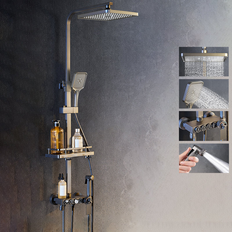 Modern Shower System Rectangle Handle Lever Wall Mounted Copper Shower System Silver Gray Thermostatic Digital Display Not Included Clearhalo 'Bathroom Remodel & Bathroom Fixtures' 'Home Improvement' 'home_improvement' 'home_improvement_shower_faucets' 'Shower Faucets & Systems' 'shower_faucets' 'Showers & Bathtubs Plumbing' 'Showers & Bathtubs' 6497558