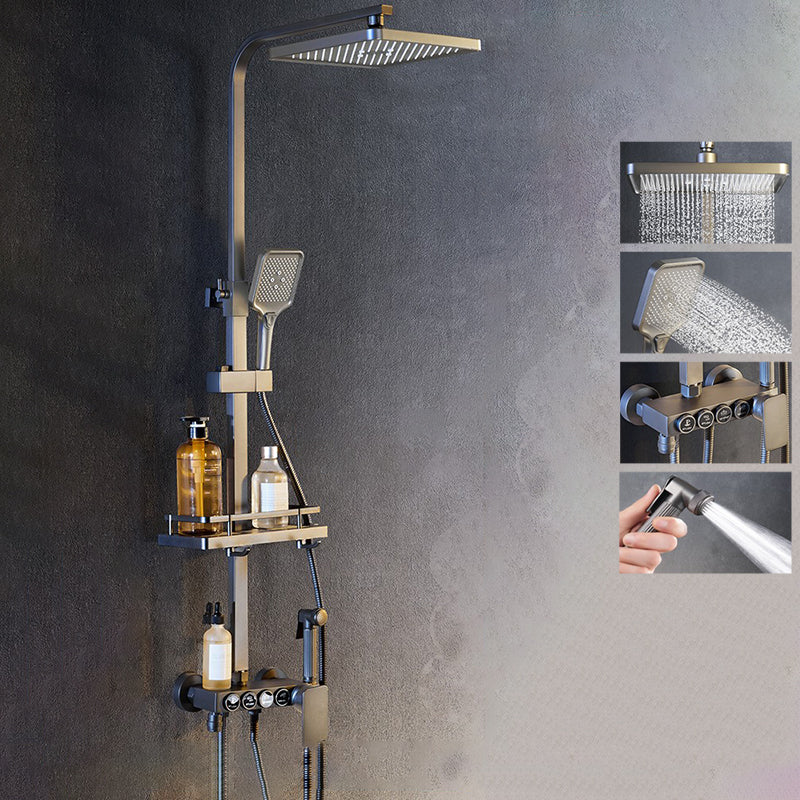 Modern Shower System Rectangle Handle Lever Wall Mounted Copper Shower System Silver Gray Temperature Control Digital Display Not Included Clearhalo 'Bathroom Remodel & Bathroom Fixtures' 'Home Improvement' 'home_improvement' 'home_improvement_shower_faucets' 'Shower Faucets & Systems' 'shower_faucets' 'Showers & Bathtubs Plumbing' 'Showers & Bathtubs' 6497560