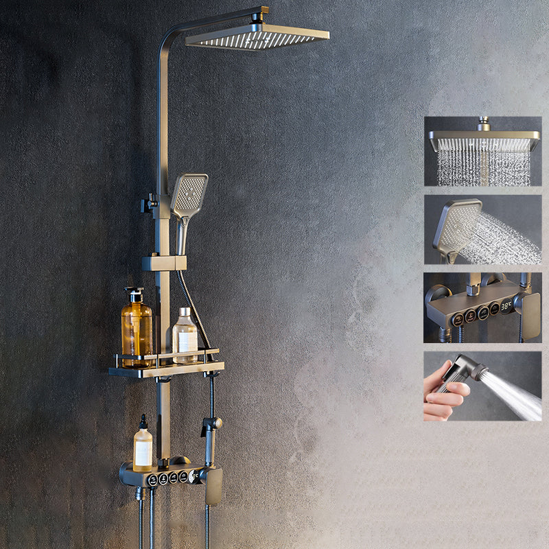 Modern Shower System Rectangle Handle Lever Wall Mounted Copper Shower System Silver Gray Temperature Control Digital Display Included Clearhalo 'Bathroom Remodel & Bathroom Fixtures' 'Home Improvement' 'home_improvement' 'home_improvement_shower_faucets' 'Shower Faucets & Systems' 'shower_faucets' 'Showers & Bathtubs Plumbing' 'Showers & Bathtubs' 6497562