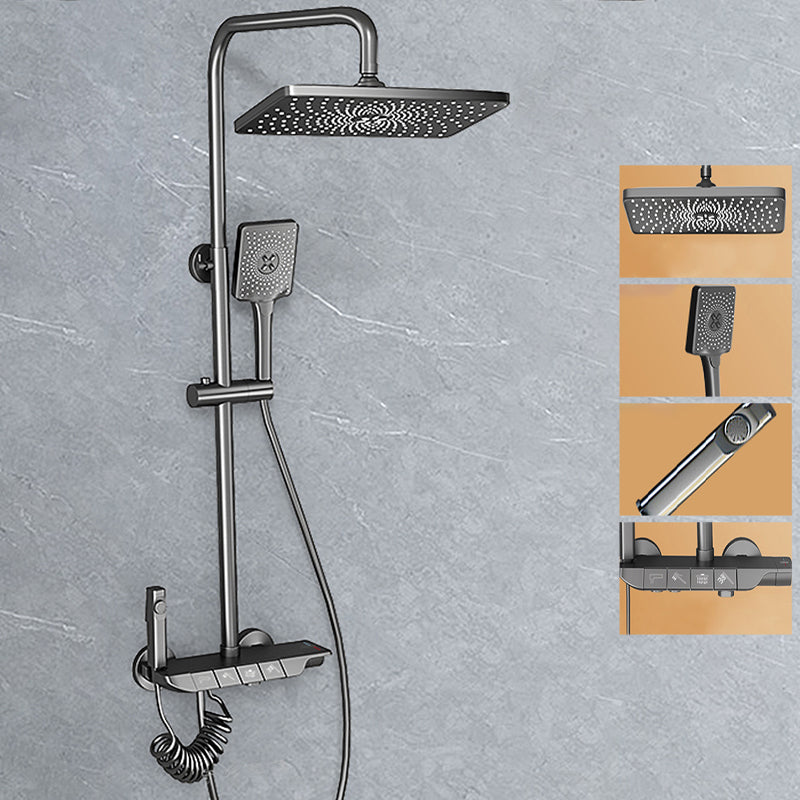 Modern Style Shower System Spot Resist Wall Mounted Rain Shower System Gun Grey Digital Display Not Included Clearhalo 'Bathroom Remodel & Bathroom Fixtures' 'Home Improvement' 'home_improvement' 'home_improvement_shower_faucets' 'Shower Faucets & Systems' 'shower_faucets' 'Showers & Bathtubs Plumbing' 'Showers & Bathtubs' 6497615