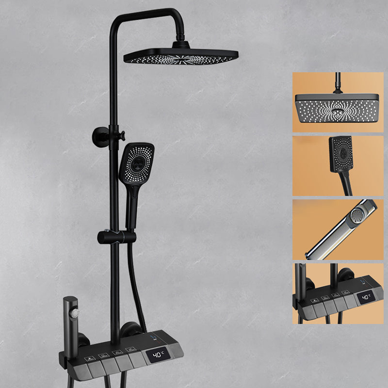 Modern Style Shower System Spot Resist Wall Mounted Rain Shower System Black Digital Display Included Clearhalo 'Bathroom Remodel & Bathroom Fixtures' 'Home Improvement' 'home_improvement' 'home_improvement_shower_faucets' 'Shower Faucets & Systems' 'shower_faucets' 'Showers & Bathtubs Plumbing' 'Showers & Bathtubs' 6497620