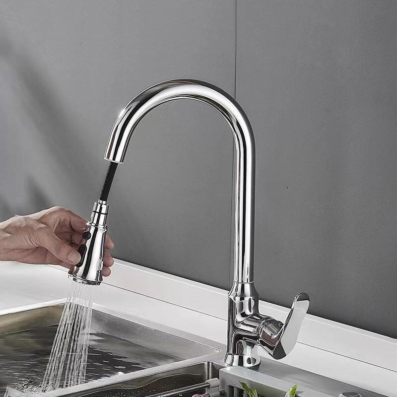 1-Handle Faucets Copper with Pull Out Sprayer with Water Dispenser Faucets Silver Clearhalo 'Home Improvement' 'home_improvement' 'home_improvement_kitchen_faucets' 'Kitchen Faucets' 'Kitchen Remodel & Kitchen Fixtures' 'Kitchen Sinks & Faucet Components' 'kitchen_faucets' 6497715