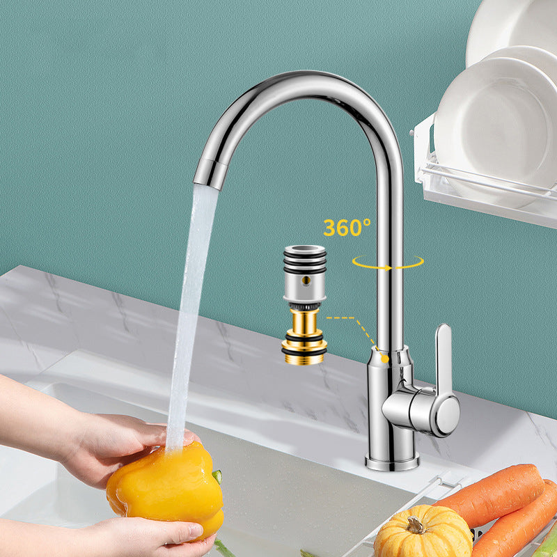 Modern Single Handle Kitchen Faucet 304 Stainless Steel Faucet in Chrome Clearhalo 'Home Improvement' 'home_improvement' 'home_improvement_kitchen_faucets' 'Kitchen Faucets' 'Kitchen Remodel & Kitchen Fixtures' 'Kitchen Sinks & Faucet Components' 'kitchen_faucets' 6497732