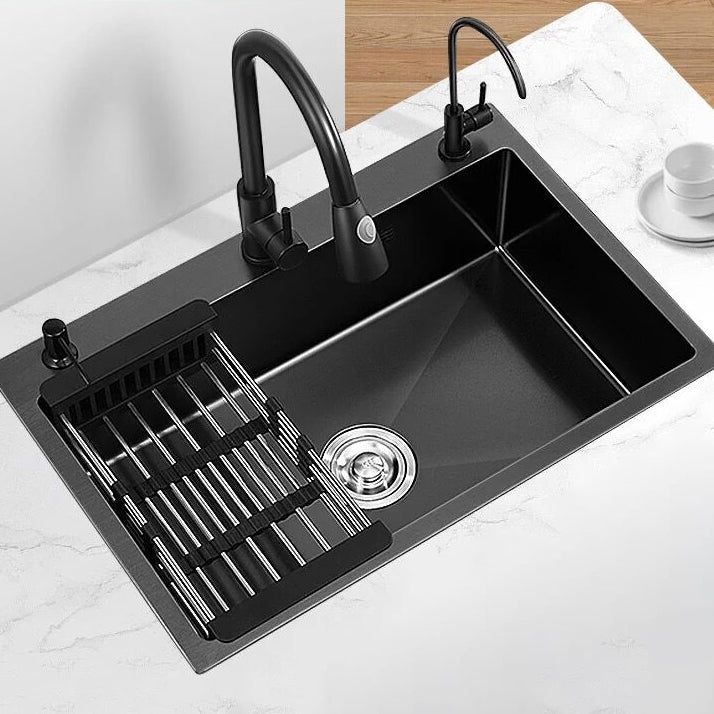 Modern Style Kitchen Sink Overflow Hole Design Stainless Steel Kitchen Sink 28"L x 18"W x 8"H Sink with Faucet Double Tap for Water Purification Clearhalo 'Home Improvement' 'home_improvement' 'home_improvement_kitchen_sinks' 'Kitchen Remodel & Kitchen Fixtures' 'Kitchen Sinks & Faucet Components' 'Kitchen Sinks' 'kitchen_sinks' 6498223