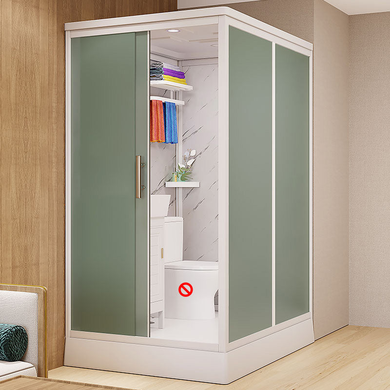 Frosted Glass Shower Enclosure Framed Single Sliding Shower Enclosure in White Toilet Not Included Sided Opening Clearhalo 'Bathroom Remodel & Bathroom Fixtures' 'Home Improvement' 'home_improvement' 'home_improvement_shower_stalls_enclosures' 'Shower Stalls & Enclosures' 'shower_stalls_enclosures' 'Showers & Bathtubs' 6498334