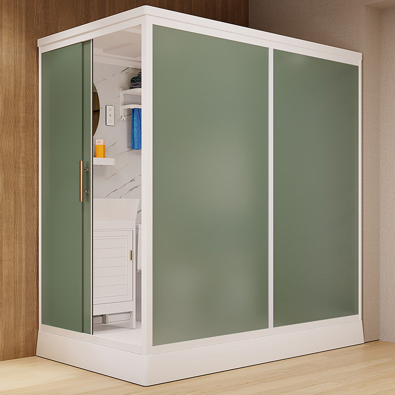 Frosted Glass Shower Enclosure Framed Single Sliding Shower Enclosure in White 67"L x 47"W x 85"H Sided Opening Clearhalo 'Bathroom Remodel & Bathroom Fixtures' 'Home Improvement' 'home_improvement' 'home_improvement_shower_stalls_enclosures' 'Shower Stalls & Enclosures' 'shower_stalls_enclosures' 'Showers & Bathtubs' 6498337