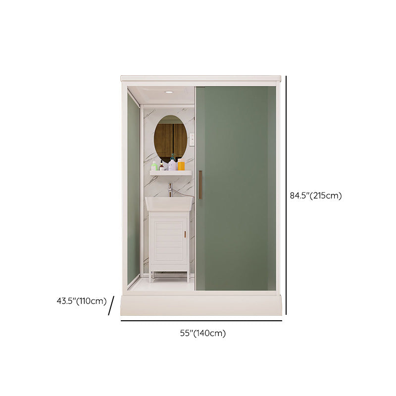 Frosted Glass Shower Enclosure Framed Single Sliding Shower Enclosure in White Clearhalo 'Bathroom Remodel & Bathroom Fixtures' 'Home Improvement' 'home_improvement' 'home_improvement_shower_stalls_enclosures' 'Shower Stalls & Enclosures' 'shower_stalls_enclosures' 'Showers & Bathtubs' 6498346