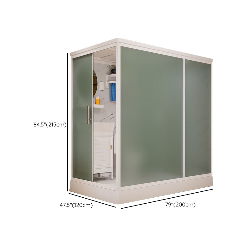 Frosted Glass Shower Enclosure Framed Single Sliding Shower Enclosure in White Clearhalo 'Bathroom Remodel & Bathroom Fixtures' 'Home Improvement' 'home_improvement' 'home_improvement_shower_stalls_enclosures' 'Shower Stalls & Enclosures' 'shower_stalls_enclosures' 'Showers & Bathtubs' 6498352