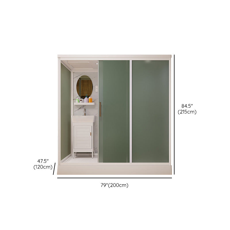 Frosted Glass Shower Enclosure Framed Single Sliding Shower Enclosure in White Clearhalo 'Bathroom Remodel & Bathroom Fixtures' 'Home Improvement' 'home_improvement' 'home_improvement_shower_stalls_enclosures' 'Shower Stalls & Enclosures' 'shower_stalls_enclosures' 'Showers & Bathtubs' 6498353