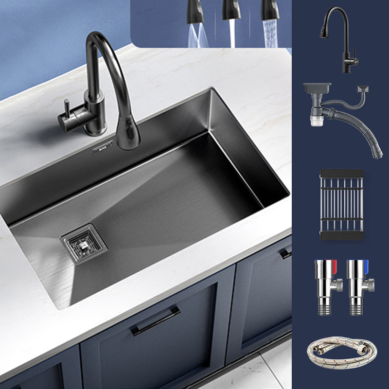 Modern Style Kitchen Sink Stainless Steel Antimicrobial Design Kitchen Sink Sink with Faucet Pull Out Faucet Clearhalo 'Home Improvement' 'home_improvement' 'home_improvement_kitchen_sinks' 'Kitchen Remodel & Kitchen Fixtures' 'Kitchen Sinks & Faucet Components' 'Kitchen Sinks' 'kitchen_sinks' 6498383