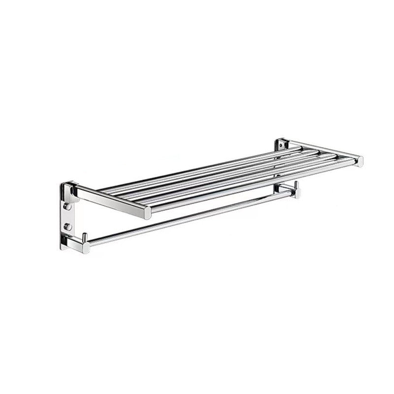 Polished Chrome Modern Bathroom Accessory Set Silver Towel Bar/Bath Shelf Foldable Single Bar Towel Rack Clearhalo 'Bathroom Hardware Sets' 'Bathroom Hardware' 'Bathroom Remodel & Bathroom Fixtures' 'bathroom_hardware_sets' 'Home Improvement' 'home_improvement' 'home_improvement_bathroom_hardware_sets' 6498436