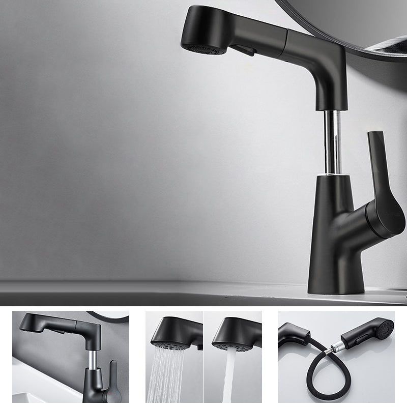 Modern Solid Color Faucet Metal Centerset Lavatory Faucet for Bathroom Black Clearhalo 'Bathroom Remodel & Bathroom Fixtures' 'Bathroom Sink Faucets' 'Bathroom Sinks & Faucet Components' 'bathroom_sink_faucets' 'Home Improvement' 'home_improvement' 'home_improvement_bathroom_sink_faucets' 6502411