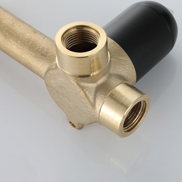 Industrial Sink Faucet Brass Lever Handles Low Arc Wall Mounted Bathroom Faucet Clearhalo 'Bathroom Remodel & Bathroom Fixtures' 'Bathroom Sink Faucets' 'Bathroom Sinks & Faucet Components' 'bathroom_sink_faucets' 'Home Improvement' 'home_improvement' 'home_improvement_bathroom_sink_faucets' 6502427