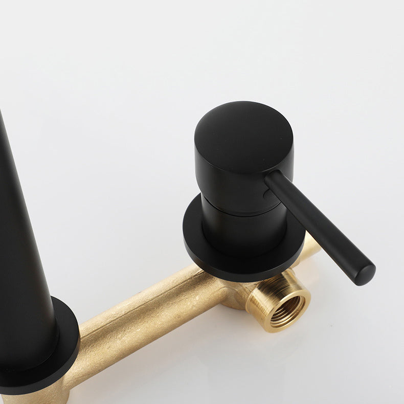 Industrial Sink Faucet Brass Lever Handles Low Arc Wall Mounted Bathroom Faucet Clearhalo 'Bathroom Remodel & Bathroom Fixtures' 'Bathroom Sink Faucets' 'Bathroom Sinks & Faucet Components' 'bathroom_sink_faucets' 'Home Improvement' 'home_improvement' 'home_improvement_bathroom_sink_faucets' 6502428