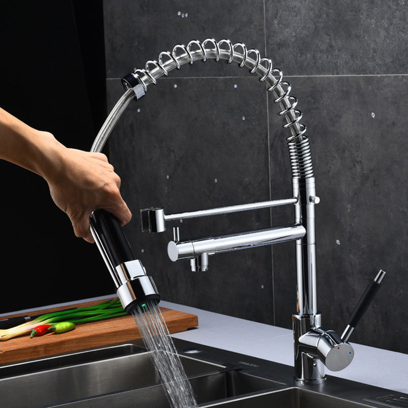 Glam Sink Faucet Brass Lever Handles Spring Neck Swivel Spout Bathroom ...