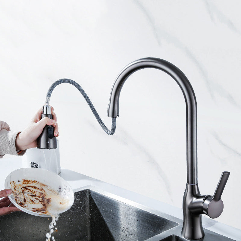 Contemporary Retractable Kitchen Faucet Copper Single Handle High Arc Kitchen Faucet Clearhalo 'Home Improvement' 'home_improvement' 'home_improvement_kitchen_faucets' 'Kitchen Faucets' 'Kitchen Remodel & Kitchen Fixtures' 'Kitchen Sinks & Faucet Components' 'kitchen_faucets' 6502565