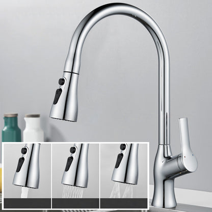 Contemporary Retractable Kitchen Faucet Copper Single Handle High Arc Kitchen Faucet Silver Clearhalo 'Home Improvement' 'home_improvement' 'home_improvement_kitchen_faucets' 'Kitchen Faucets' 'Kitchen Remodel & Kitchen Fixtures' 'Kitchen Sinks & Faucet Components' 'kitchen_faucets' 6502566