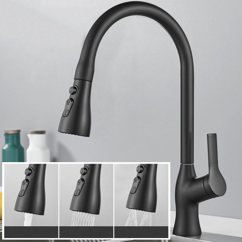 Contemporary Retractable Kitchen Faucet Copper Single Handle High Arc Kitchen Faucet Black Clearhalo 'Home Improvement' 'home_improvement' 'home_improvement_kitchen_faucets' 'Kitchen Faucets' 'Kitchen Remodel & Kitchen Fixtures' 'Kitchen Sinks & Faucet Components' 'kitchen_faucets' 6502567